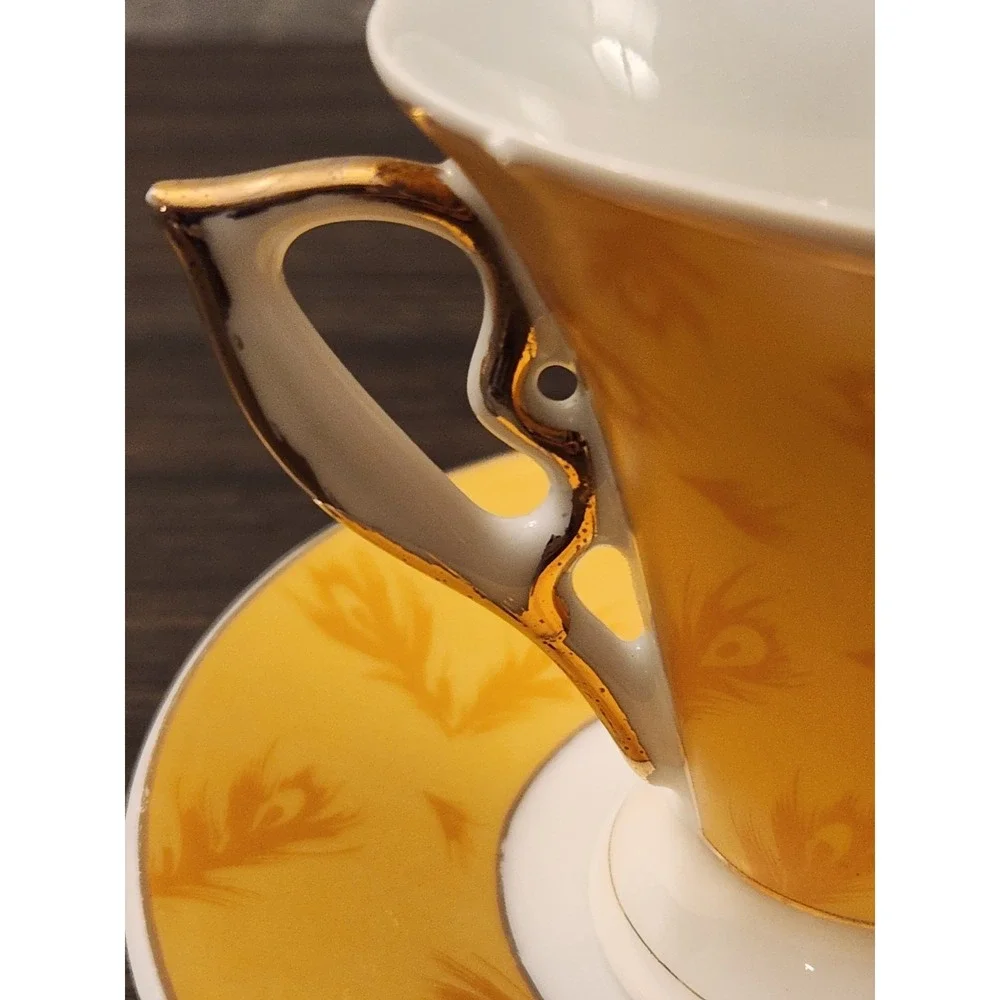 Italian Design Fine Porcelain Orange & Gold Demitasse Cup & Saucer